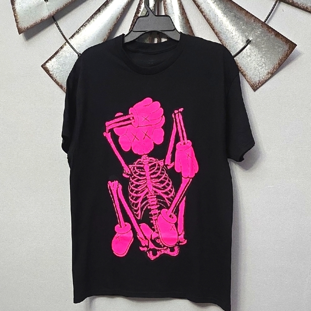 KAWS Black T-Shirt with Pink Accents